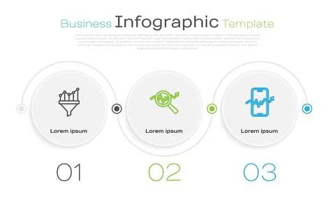 Set line Sales funnel with chart, Search data analysis and Mobile stock trading Stock Illustration