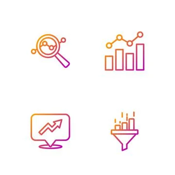 Set line Sales funnel with chart, Financial growth, Search data analysis and Illustrazione stock