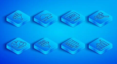 Set line Sales funnel with chart, Network cloud connection, Data analysis 库存插图