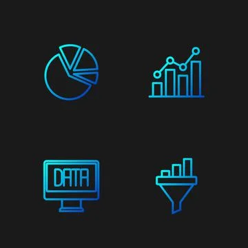 Set line Sales funnel with chart, Data analysis, Pie infographic and . Gradient 스톡 일러스트