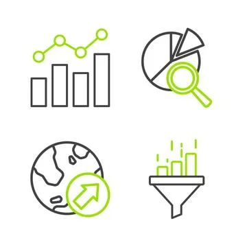 Set line Sales funnel with chart, Financial growth, Search data analysis an.. Illustrazione stock
