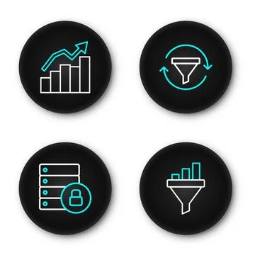 Set line Sales funnel with chart, Server security padlock,  and Financial g.. 스톡 일러스트