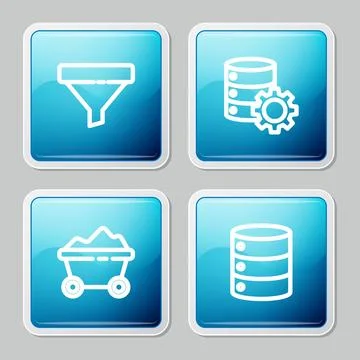 Set line Sales funnel, Server and gear, Coal mine trolley and Server, Data, W Stock Illustration