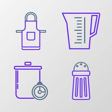 Set line Salt, Cooking pot and kitchen timer, Measuring cup and Kitchen apr.. Illustration