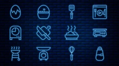 Set line Salt, Electronic scales, Barbecue spatula, Cutting board and knife,  Stock Illustration