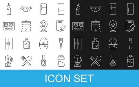 Set line Salt, Fork, Cutting board and meat chopper, Refrigerator, Slow cooker イラスト素材