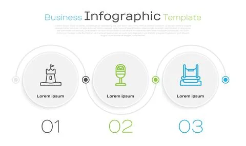Set line Sand tower, Trash can and Bungee. Business infographic template. Vector Ilustración de archivo