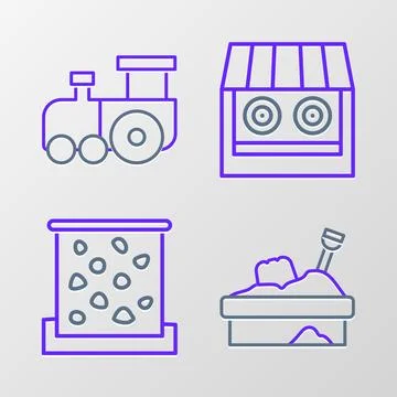 Set line Sandbox with sand, Climbing wall, Shooting gallery and Toy train i.. Stock Illustration