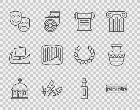 Set line Santorini building, Ancient Greek pattern, Decree, parchment, scro.. イラスト素材