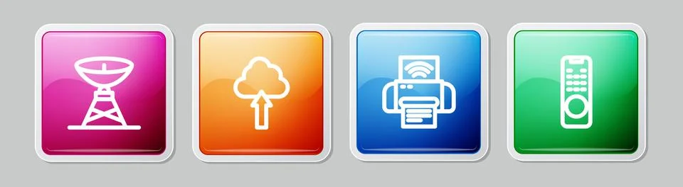Set line Satellite dish, Cloud upload, Smart printer system and Remote control Stock Illustration