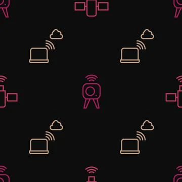 Set line Satellite, Network cloud connection and Web camera on seamless pattern Stockillustratie