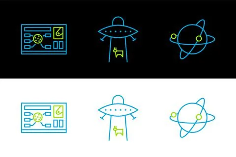 Set line Satellites orbiting the planet Earth, Futuristic hud interface and.. Stock Illustration