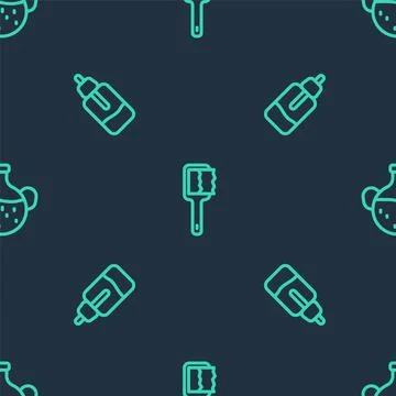 Set line Sauna brush, Essential oil bottle and  on seamless pattern. Vector Stock Illustration