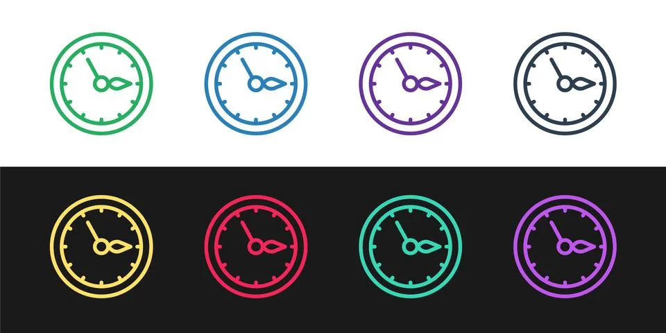 Set line Sauna clock icon isolated on black and white background. Sauna timer Stock Illustration