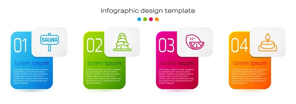 Set line Sauna, Stack hot stones, Lemon and Aroma candle. Business infographic Illustrazione stock