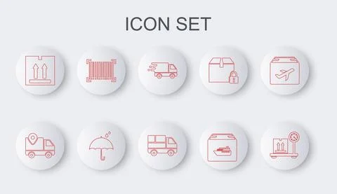 Set line Scale with cardboard box, Delivery tracking, truck movement, Cargo ship イラスト素材