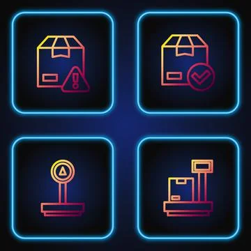 Set line Scale with cardboard box, Delivery security shield and ackage check  Stock Illustration