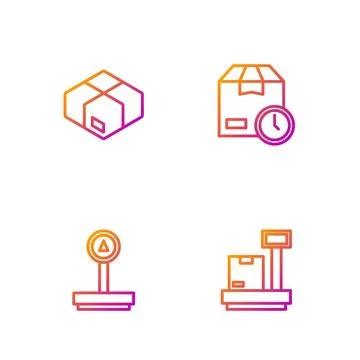 Set line Scale with cardboard box, Carton and Cardboard clock. Gradient color Stock Illustration