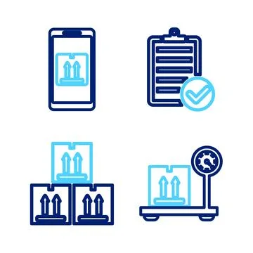 Set line Scale with cardboard box, Cardboard traffic, Verification of deliv.. Stock Illustration