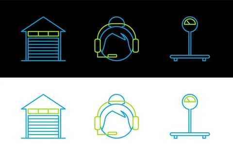 Set line Scale, Closed warehouse and Support operator in touch icon. Vector Stock Illustration
