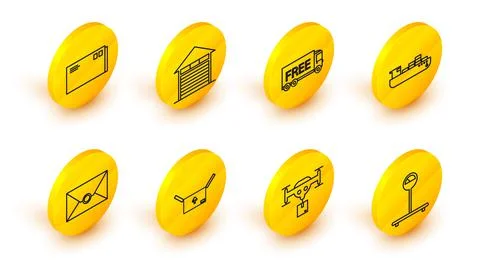 Set line Scale, Delivery drone with the package, Cardboard box traffic symbol 스톡 일러스트