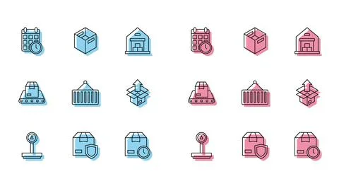 Set line Scale, Delivery security with shield, Cardboard box calendar, clock イラスト素材