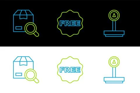 Set line Scale, Search package and rice tag with Free icon. Vector 스톡 일러스트