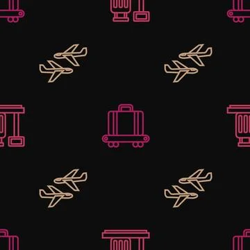 Set line Scale with suitcase, Plane and Conveyor belt on seamless pattern. .. 스톡 일러스트