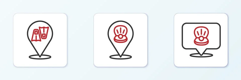 Set line Scallop sea shell, Flippers for swimming and icon. Vector イラスト素材