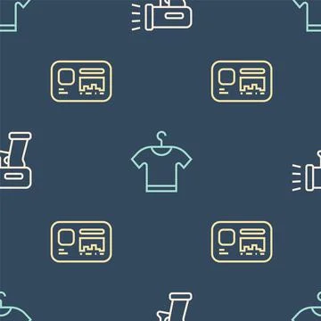 Set line Scanner scanning bar code, Identification badge and T-shirt on seamless Stock Illustration