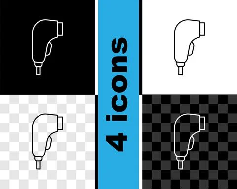 Set line Scanner scanning bar code icon isolated on black and white, transparent イラスト素材