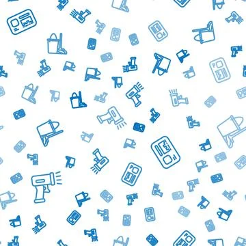 Set line Scanner scanning bar code, Identification badge and Mop and bucket on Stock Illustration