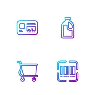 Set line Scanner scanning bar code, Shopping cart, Identification badge and 스톡 일러스트