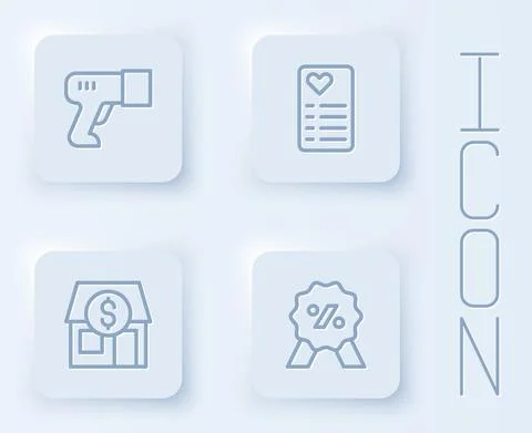 Set line Scanner scanning bar code, Shopping list, Market store and Discount Illustrazione stock