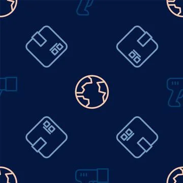 Set line Scanner scanning bar code, Carton cardboard box and Worldwide on Stock Illustration
