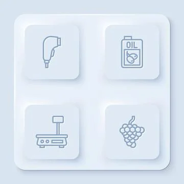 Set line Scanner scanning bar code, Bottle of olive oil, Electronic scales and Stock Illustration