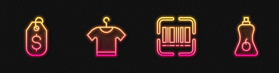 Set line Scanner scanning bar code, Price tag with dollar, T-shirt and Sauce Illustrazione stock