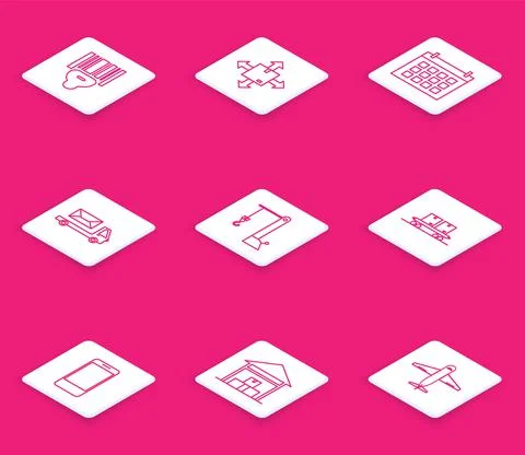 Set line Scanner scanning bar code, Cardboard box with traffic symbol, Calendar Stock-Illustration