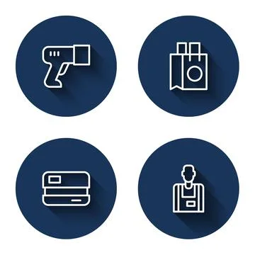 Set line Scanner scanning bar code, Paper shopping bag, Credit card and Seller イラスト素材