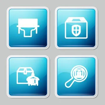 Set line Scanner scanning bar code, Delivery box security shield, Plane and Illustrazione stock
