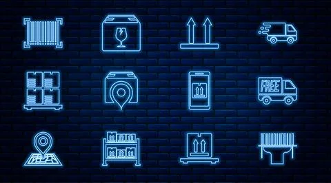 Set line Scanner scanning bar code, Free delivery service, This side up, Loca Stock-Illustration
