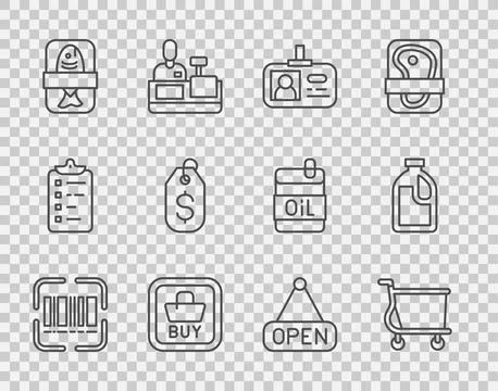 Set line Scanner scanning bar code, Shopping cart, Identification badge, Buy  库存插图
