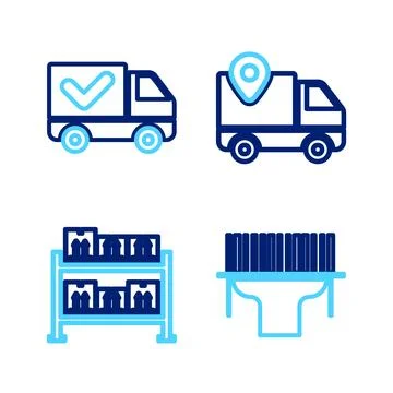 Set line Scanner scanning bar code, Warehouse, Delivery tracking and truck with Stock-Illustration