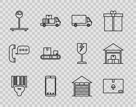Set line Scanner scanning bar code, Delivery cargo truck vehicle, Mobile ph.. イラスト素材