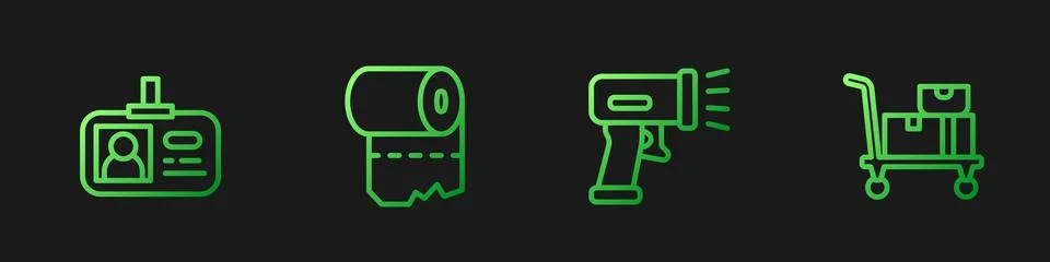 Set line Scanner scanning bar code, Identification badge, Toilet paper roll.. Stock-Illustration