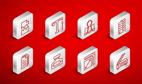 Set line Scanner, Text, Binder clip, Pantone, Paper size, Torn document, Ink Stock Illustration