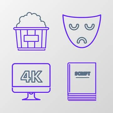 Set line Scenario, Computer PC monitor with 4k video technology, Drama 스톡 일러스트