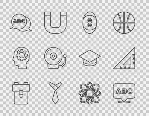 Set line School backpack, Alphabet, American Football ball, Tie, Ringing alarm イラスト素材