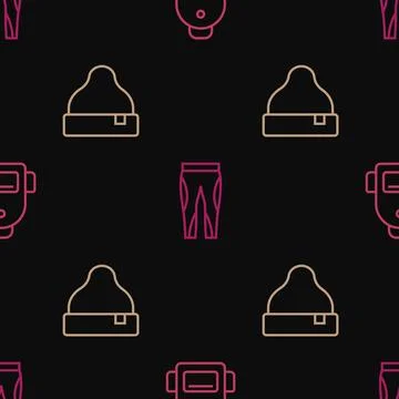 Set line School backpack, Beanie hat and Leggings on seamless pattern. Vector イラスト素材