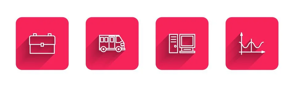 Set line School backpack, Bus, Computer monitor and Graph, schedule, chart Stock-Illustration